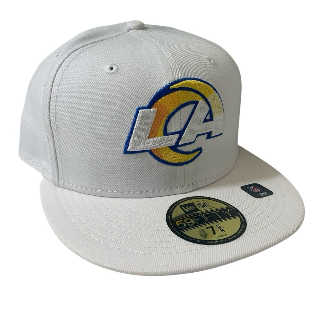 Los Angeles Rams New Era 59FIFTY Omaha Script White Fitted Cap Hat Size 7 5/8